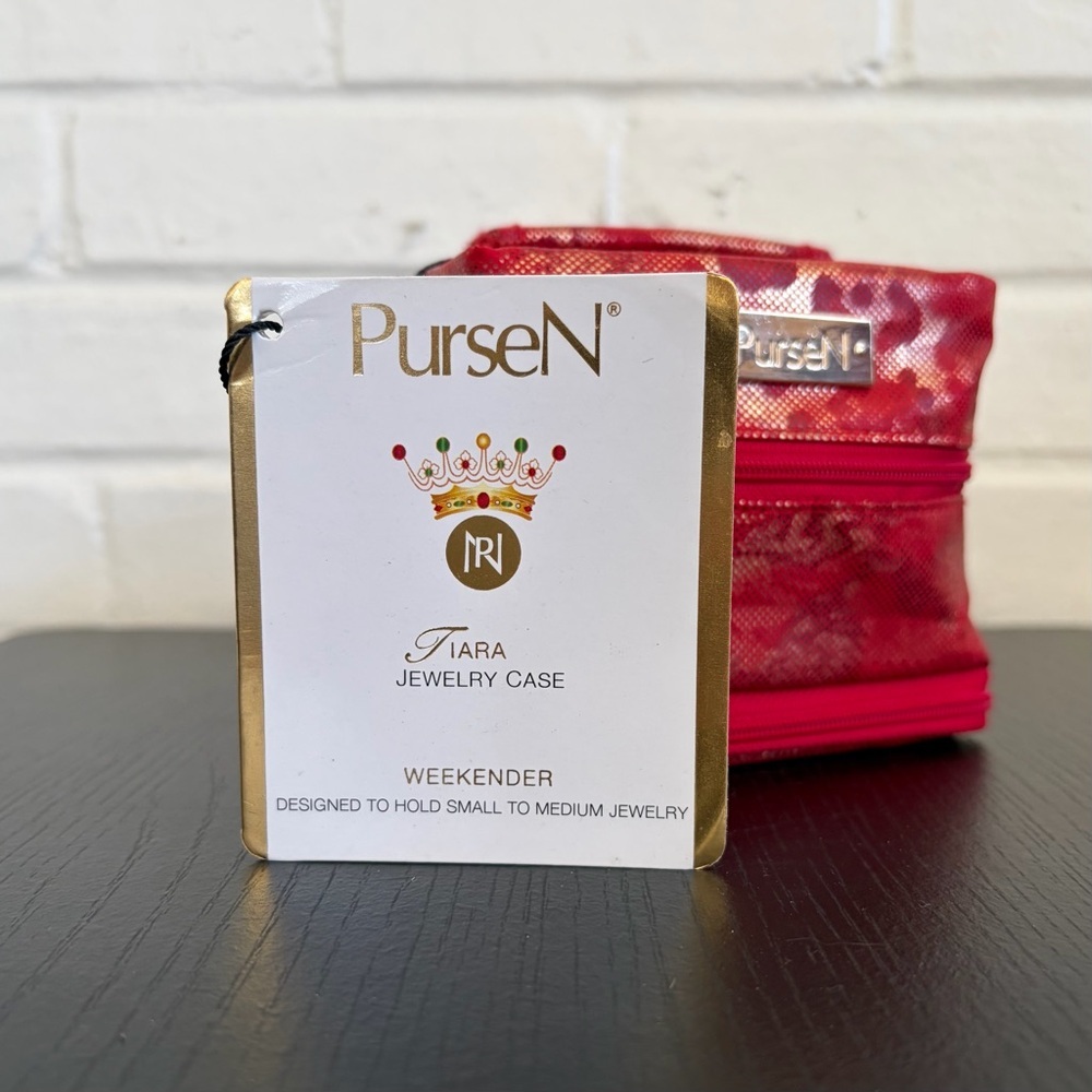 PurseN Tiara 10 Piece Jewelry Case in Iridescent Red/Gold Leopard, NWT **RARE**
